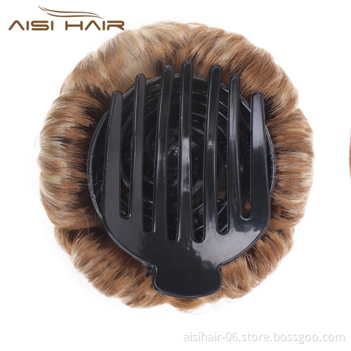 Aisi Hair Synthetic Fiber Plastic Comb Hair Extension Curly Claw On Ponytail 9 Flowers Blonde Chignon Bun Hairpieces For Women